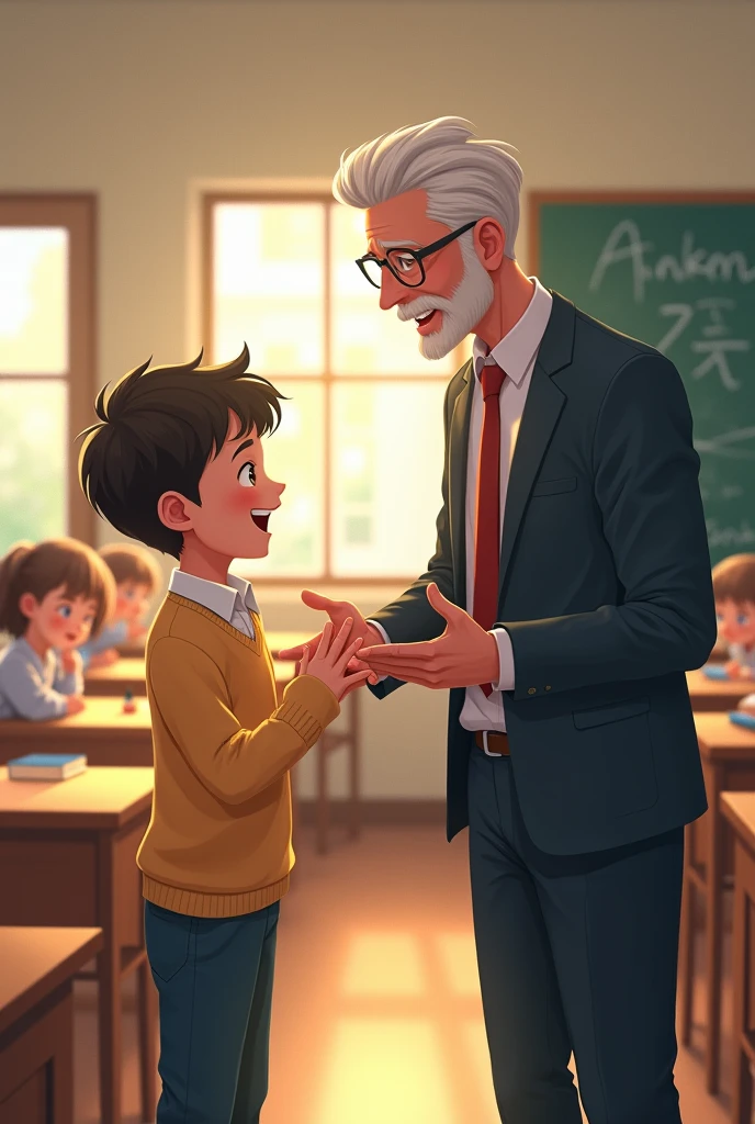 illustration. 8--old kindly greeting his 45-year-old teacher dressed in a suit,
in the course.