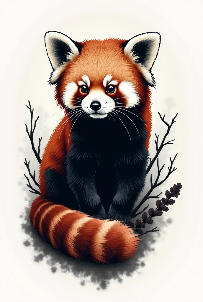 Make a design for a red panda tattoo, estilo Black work 