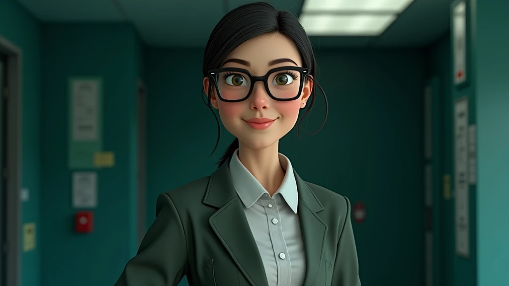 Cartoon character of a woman with black glasses and naked, un cartoon character, stylized character, animation style rendering, 3D stylized, Representation of Arnold Maya, Render 3D stylized, Toon render keyshot, 3D character, 3D character, Stylized 3D rendering, 3d character rendering, cartoon character, Close-up character, Character posture, (pixar style) (master part:1.2) (bokeh) (Best Quality) (detailed skin) (detailed texture) (8k) (clay) (cinematic lighting) (sharp focus，Sit down and lift your upper body..