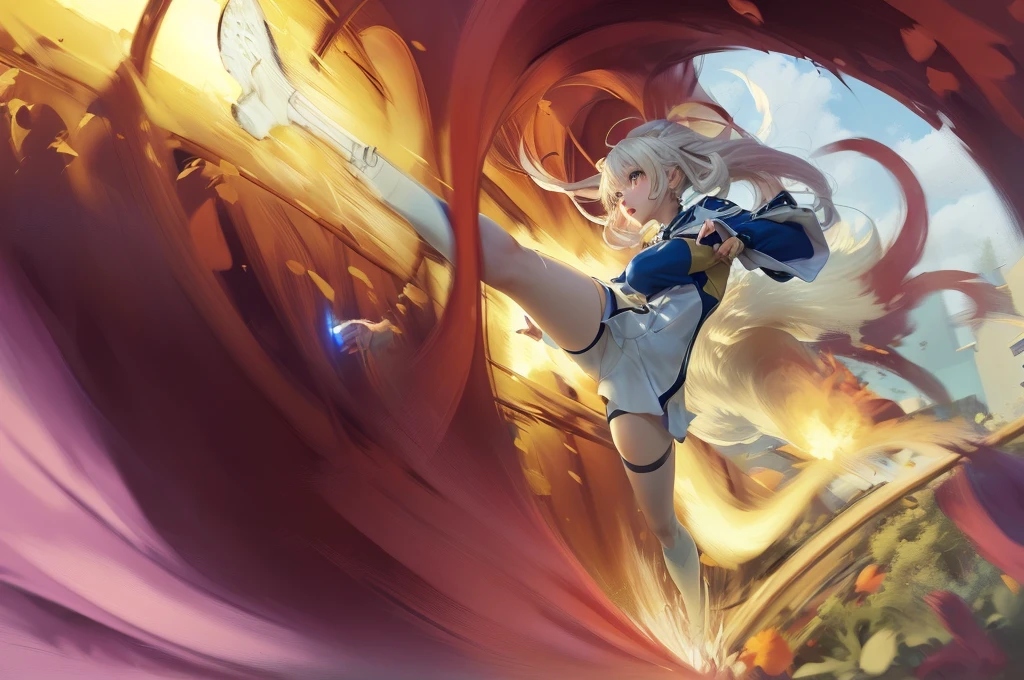 Anime girl in white and blue clothes playing football, advanced digital anime art ”, Rushing through the dragon's lair, commission high res, Overwatch fanart, Ramlethal Valentine's Day, Detailed fan art, commission, Official Art, Epic anime style, Digital Art on Pixiv, Samus Zero, advanced digital anime art, Game Art!!, Very detailed and beautiful fan art