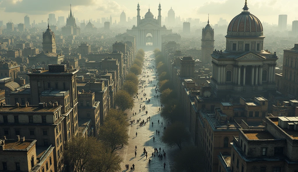 A city divided in two. On one side poor and small houses. Elsewhere ostentatious houses and buildings.