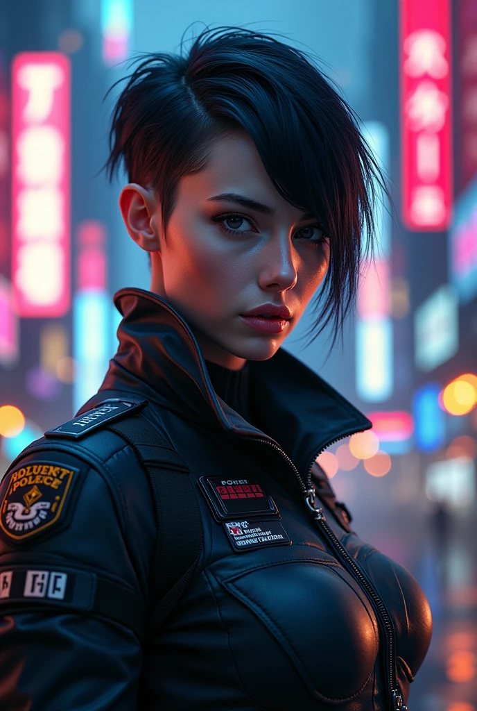 arafed woman in a police uniform posing for a picture, cyberpunk art by Adrian Zingg, trending on cgsociety, digital art, officer, wojtek fus, police officer, police lights shine on her face, photorrealistic concept art, ultra realistic concept art, cyberpunk 2 0 y. o model girl, police, cyberpunk art ultrarealistic 8k