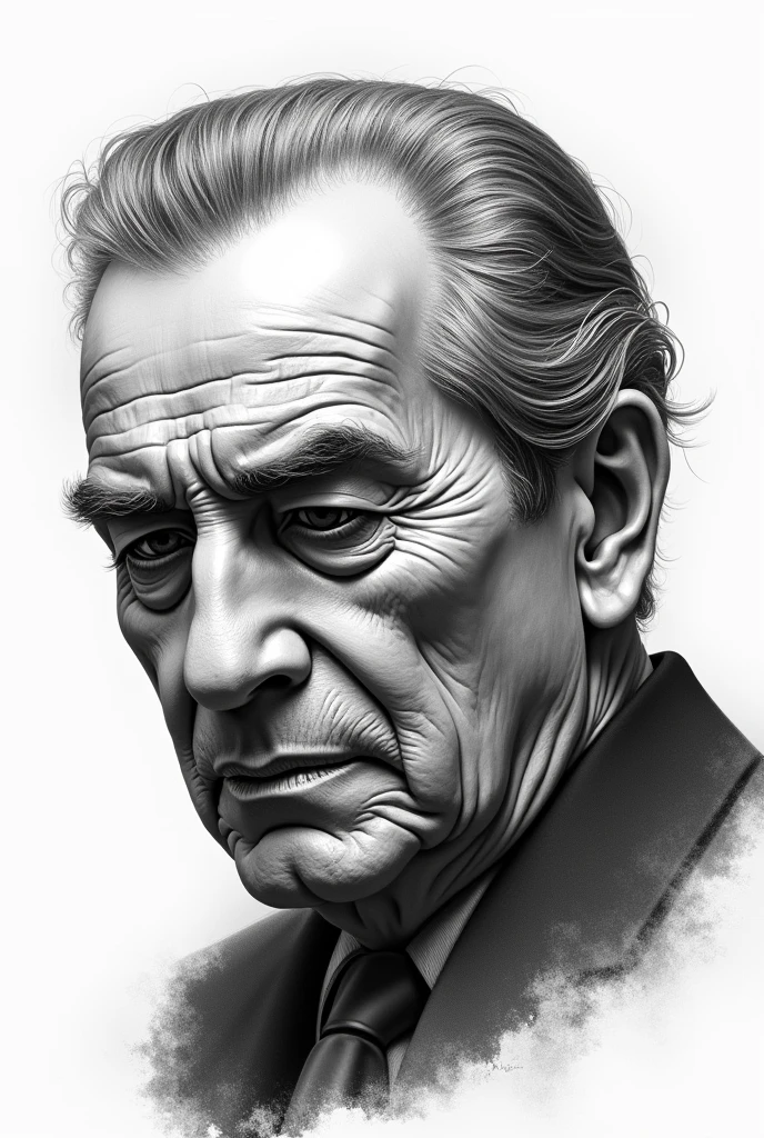 make a drawing for a 9 year old child to paint (that is, in black and white ) of Lazaro Cardenas del Rio but only his face downwards 