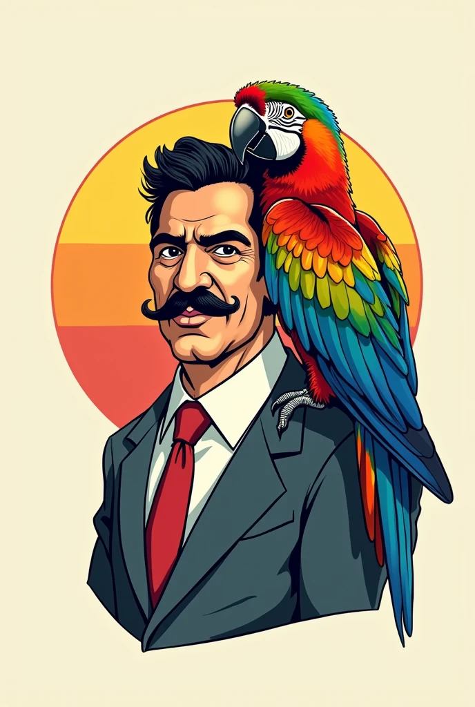 Cartoon logo of Colombia's Pablo Escobar and a parrot on his shoulder