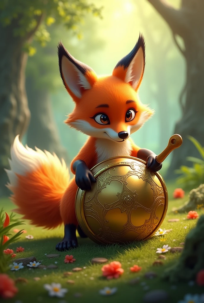 A fox playing a kettledrum