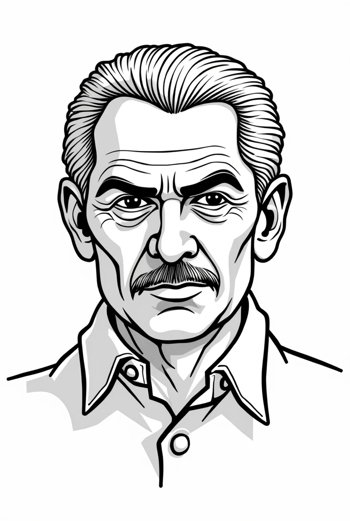 make a drawing for a 6 year old child to paint (that is, in black and white ) of Lazaro Cardenas del Rio but only his face downwards