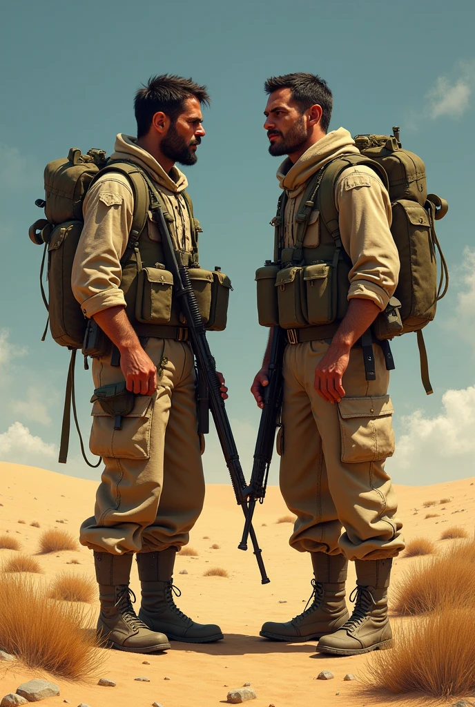 Create two hungry soldiers in the desert