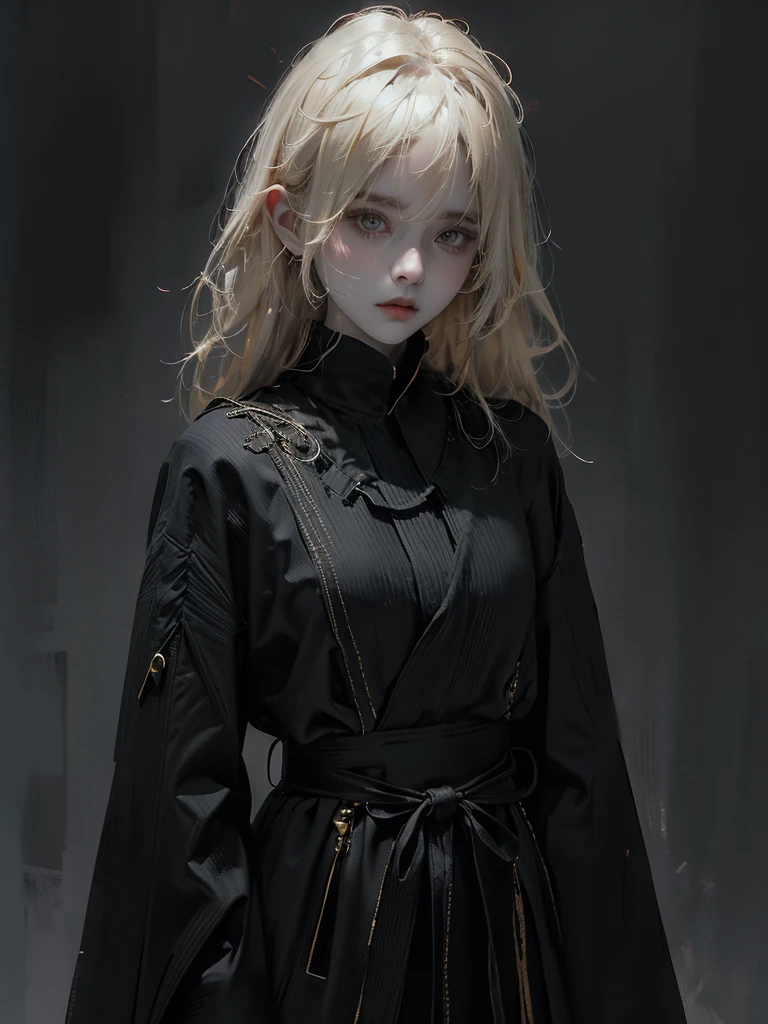 Runic Background、Wearing a black robe、Mage's Clothing、golden hair color、look at the viewer、masterpiece、cute woman、Wearing elegant school clothes