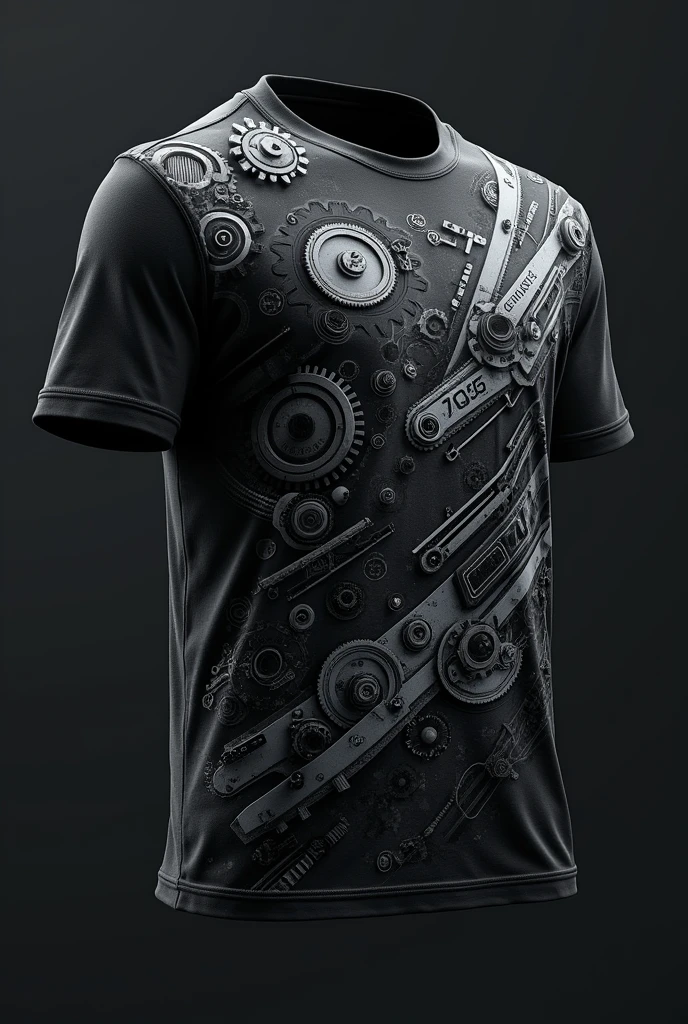 generates a black and gray t-shirt with a mechanical engineering theme