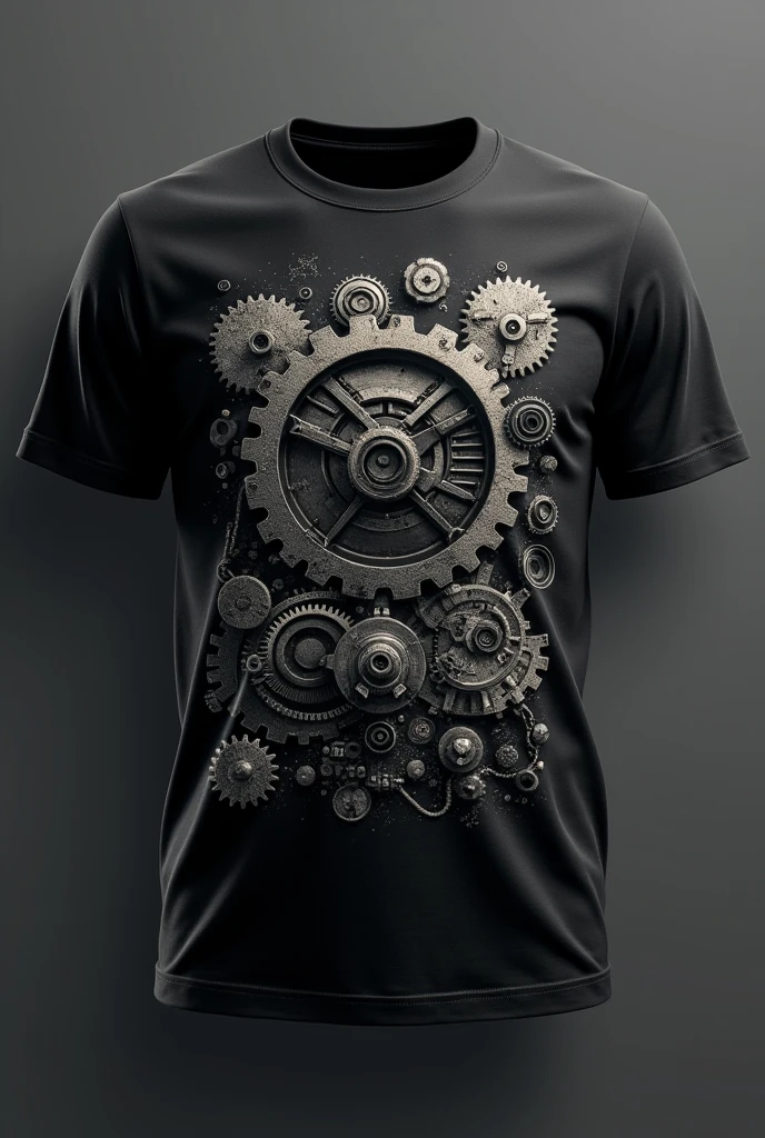 generates a black and gray t-shirt with a mechanical engineering theme