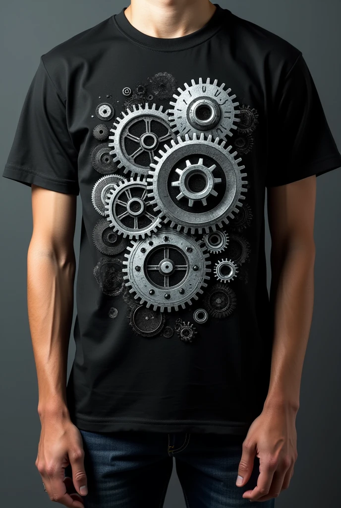 generates a black and gray t-shirt with a mechanical engineering theme