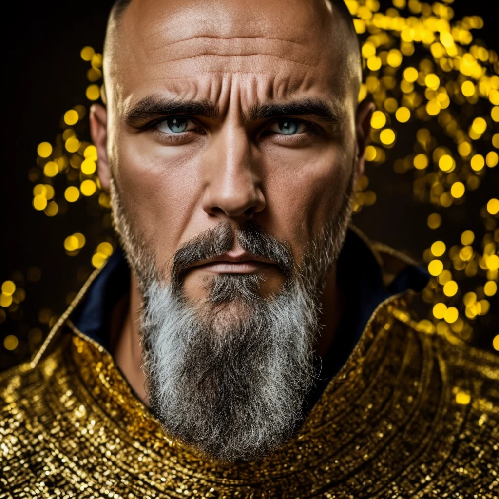Profile photo of a man but with a golden background and intimidating eyes