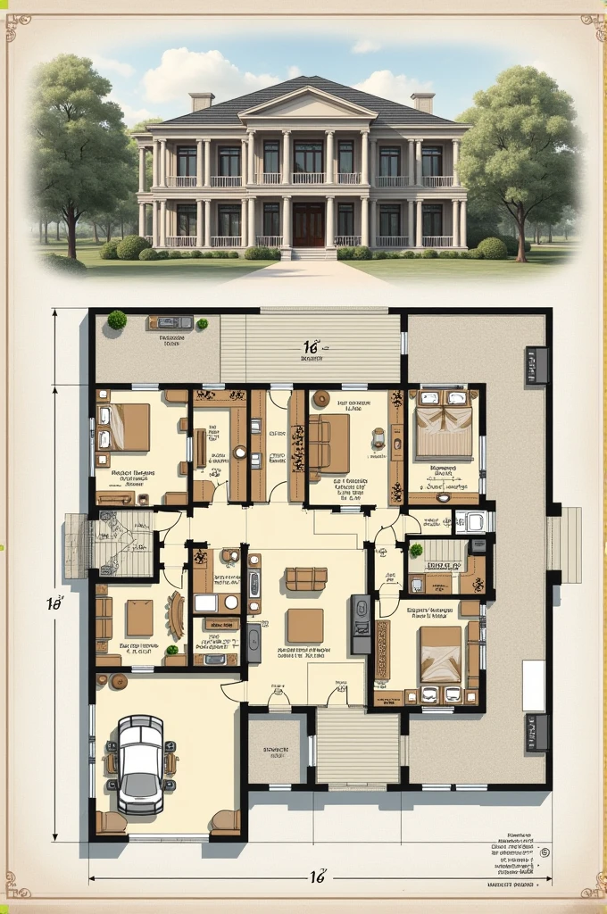 Luxury House design with Full Blue print