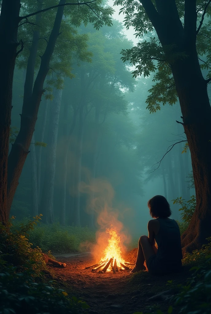 One looking at a fire in a forest