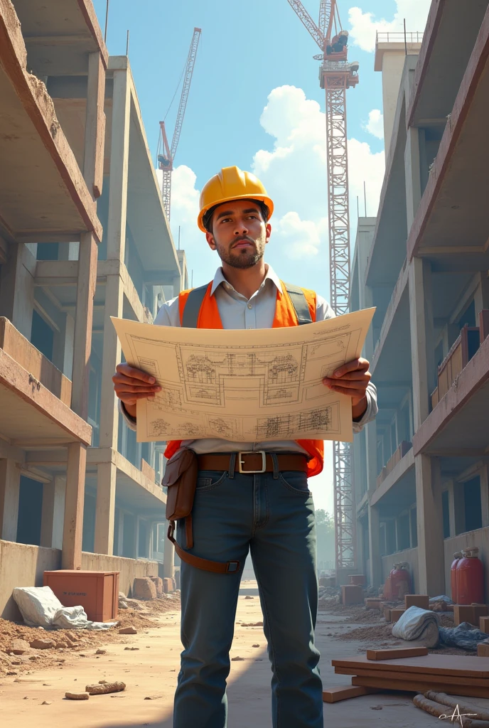 create a drawing of a person with a construction project in hand