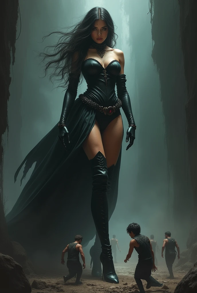 sexy giantess women in high boots stomp and crush little men under her boots make 10 pictures