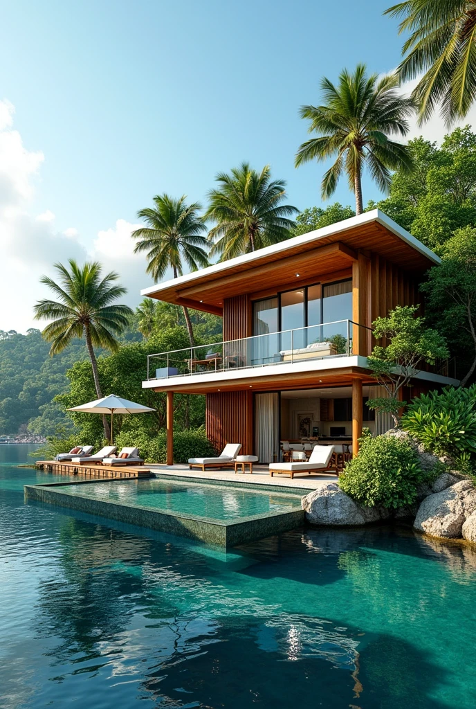 Single-family duplex house near the waterfront'water and forests in tropical climates,vacation villa ,Swimming pool, sea view