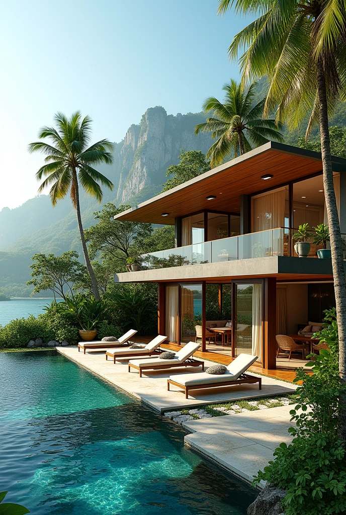 Single-family duplex house near the waterfront'water and forests in tropical climates,vacation villa ,Swimming pool, sea view