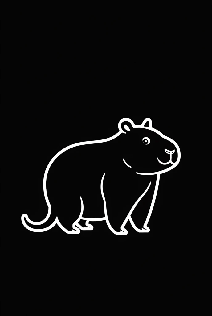 Create a symbol with a black capybara with white outlines , that the image has a black background