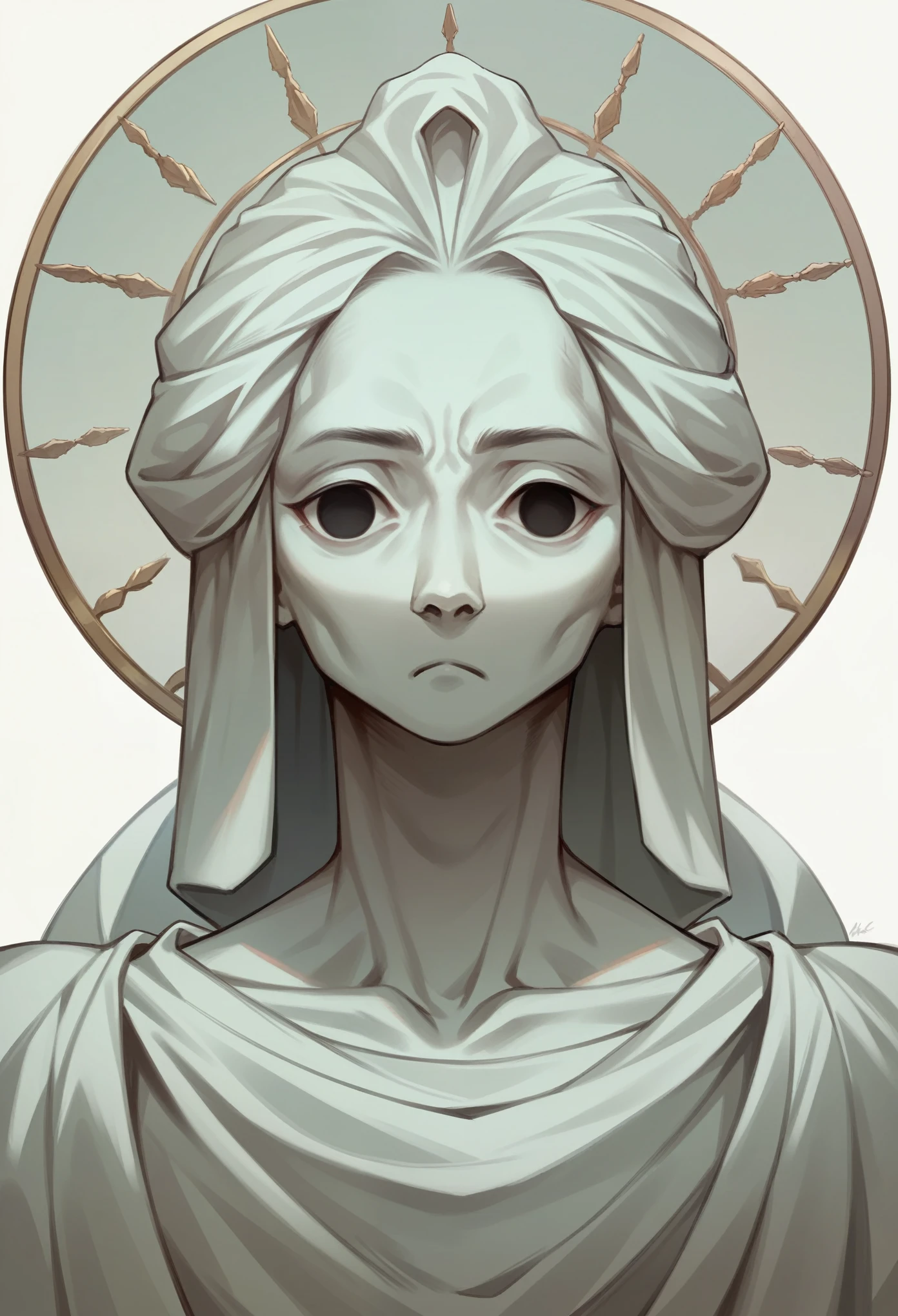 Half-length statue of a ，k hd，4K，expressionless face，style of anime，face lateral，white background，Black eye