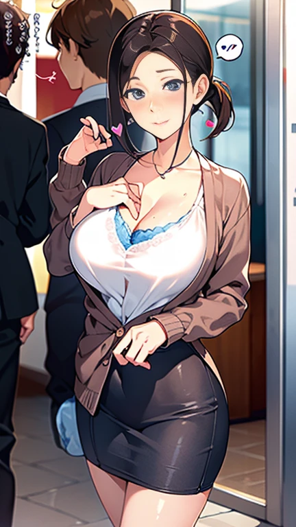 (be familiar with, masterpiece, highest quality, Complex),
cowboy shot, Kyoka Tachibana,
(((big breasts,))),
1 girl, alone,
cute eyes, beautiful face, perfect round butt,
fit and body, female pervert,
alone, pale skin,
blue eyes, ((beautiful mature woman)),
(/black mask:1.5/, /Grey tight long dress with a large open neckline:1.2/ & thin cardigan), clavicle、Lazy face、/Black hair/, enchanting smile, naughty face, Sweat, vapor, embarrassed, blush, Excited, ((spoken heart, Lines、gasp, Sound effect))
Snapshots in the city、Fashion magazine style、Street fashion magazine、Full body diagram、accessorieodel standing)、Stylish、flesh、REAL、