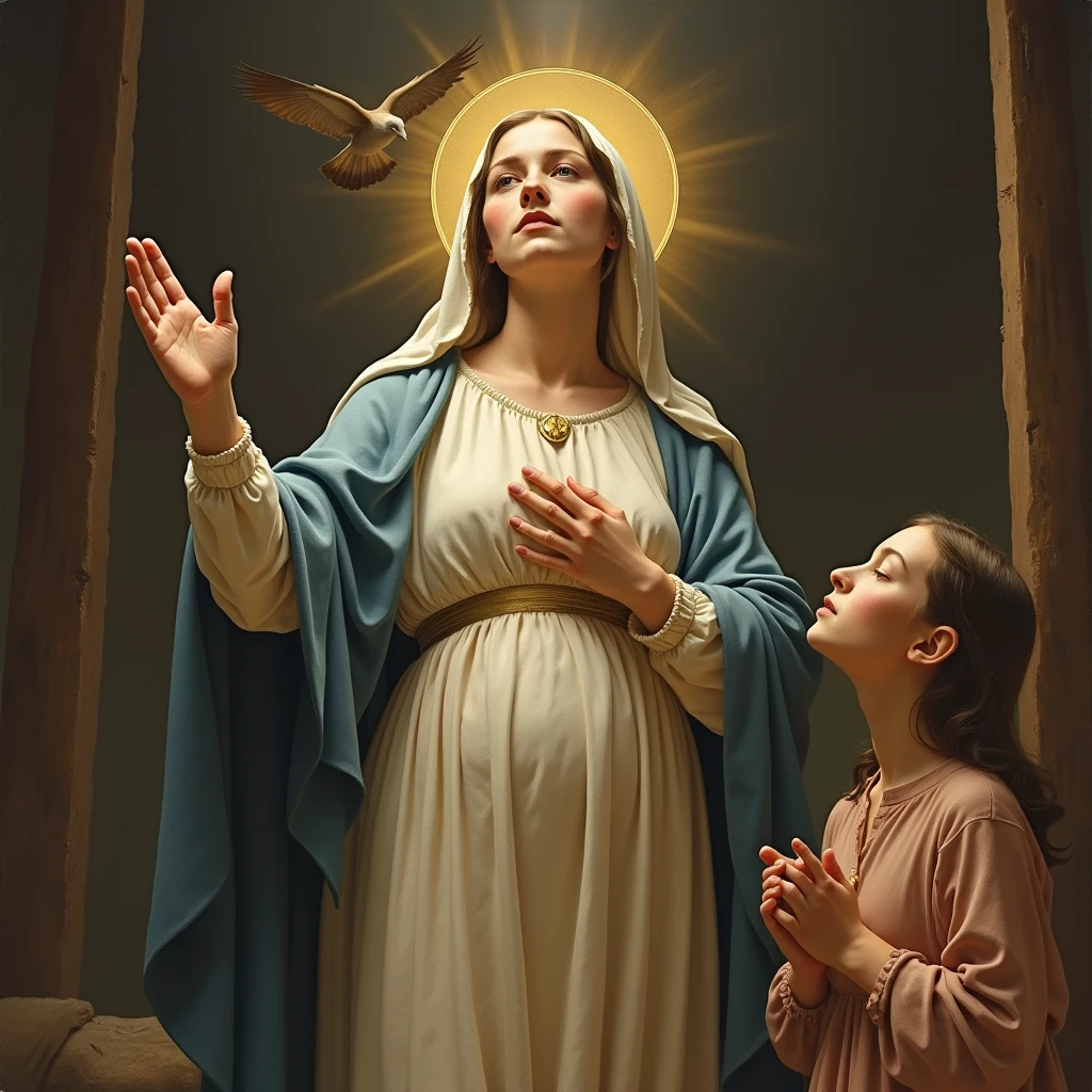 VIRGIN MARY pregnant being conceived by the holy spirit