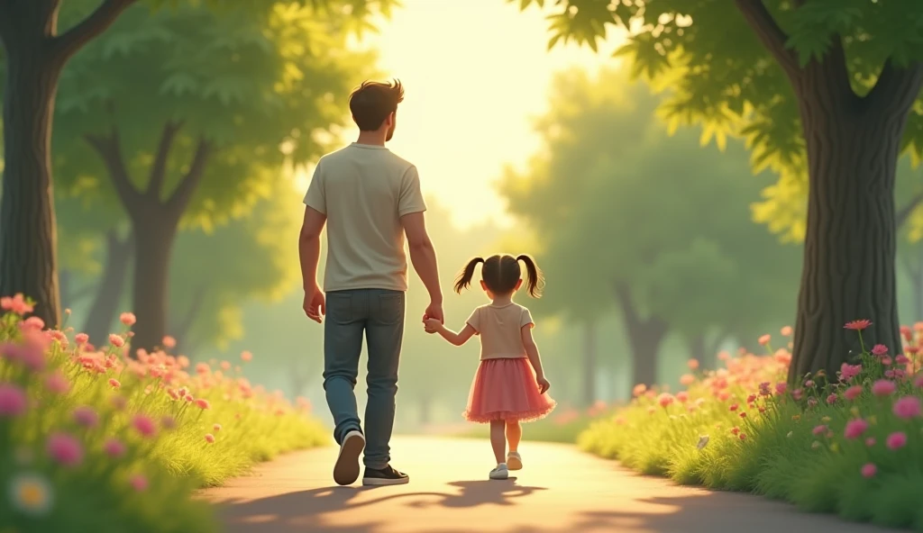 Father walk with daughter
