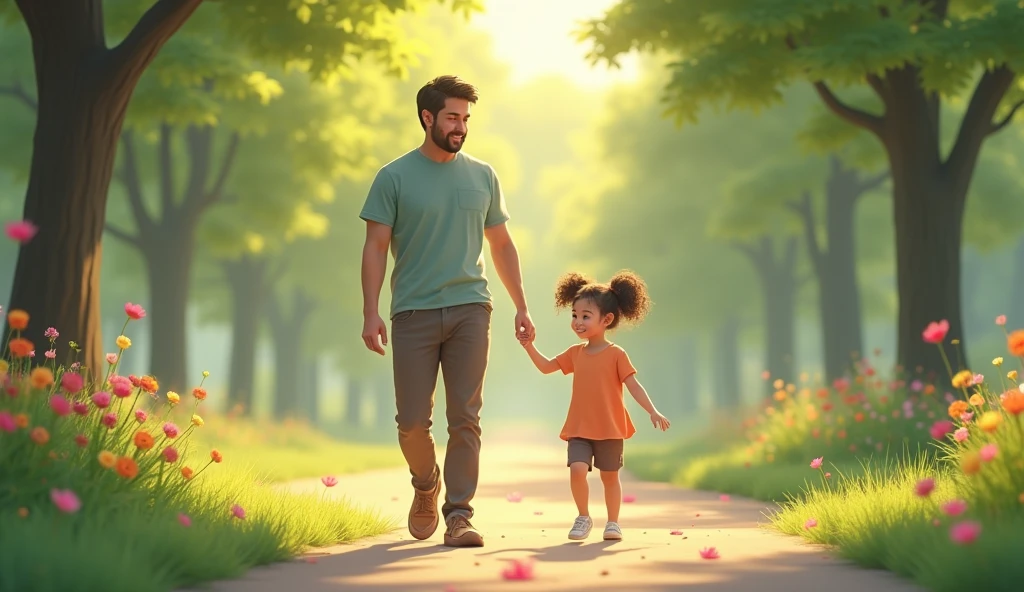 Father walk with daughter