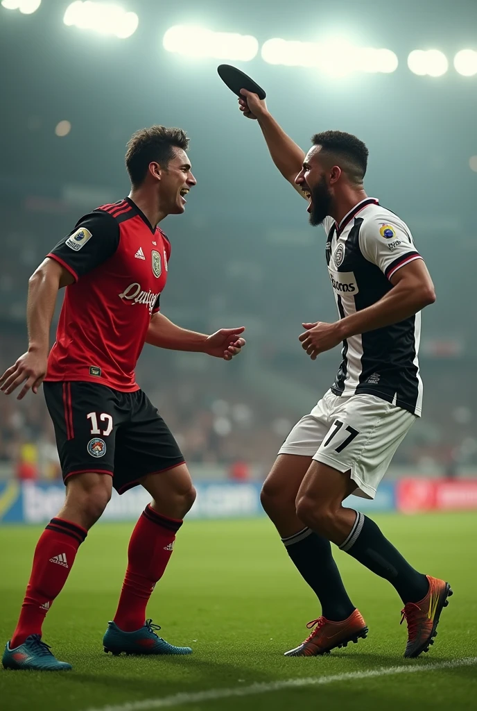 Flamengo player being hit with a slipper by a Botafogo player 