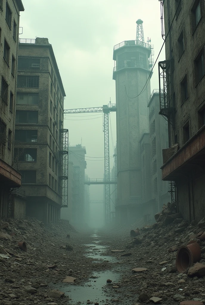 An image of a ruined building or a polluted landscape, reflecting the lack of harmony or visual displeasure.