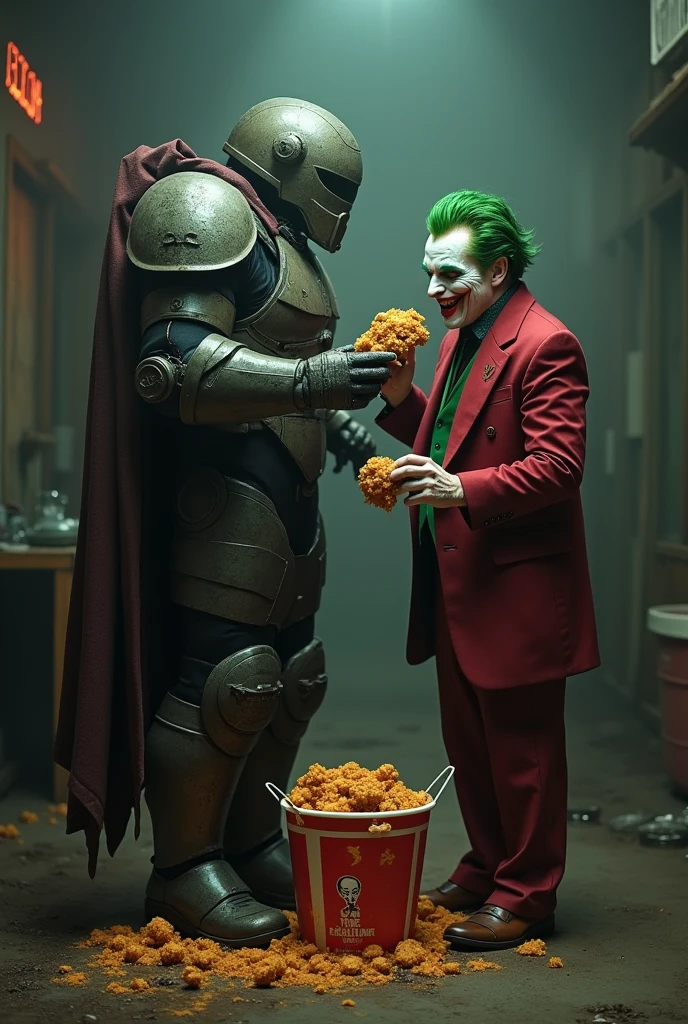 Doom guy with the joker eating kfc
