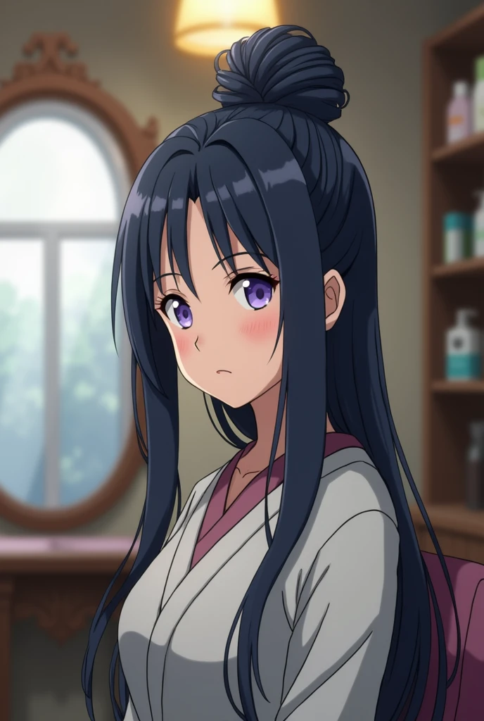 Hinata hyuga come at barber shop with bun hair