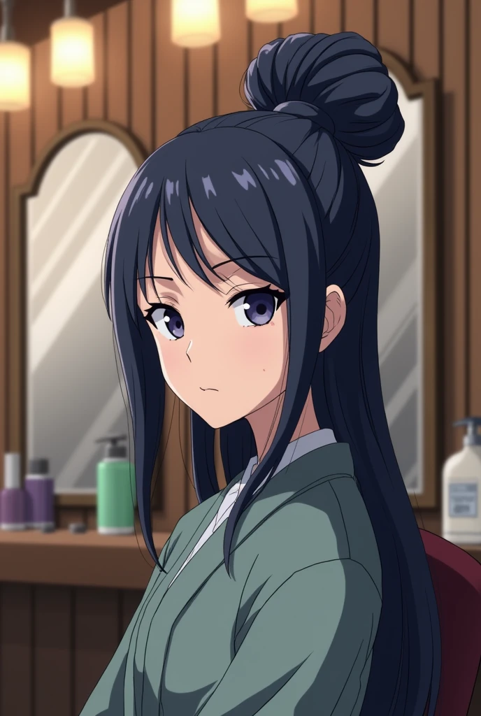 Hinata hyuga come at barber shop with bun hair