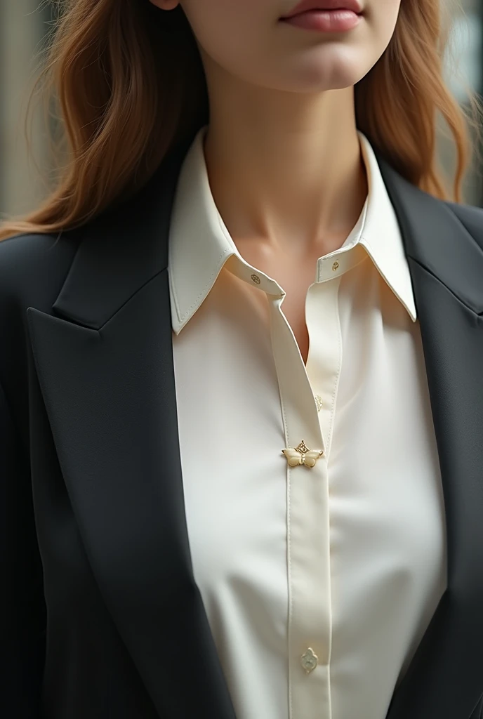 I'd like a collared shirt with a cream-colored clip.