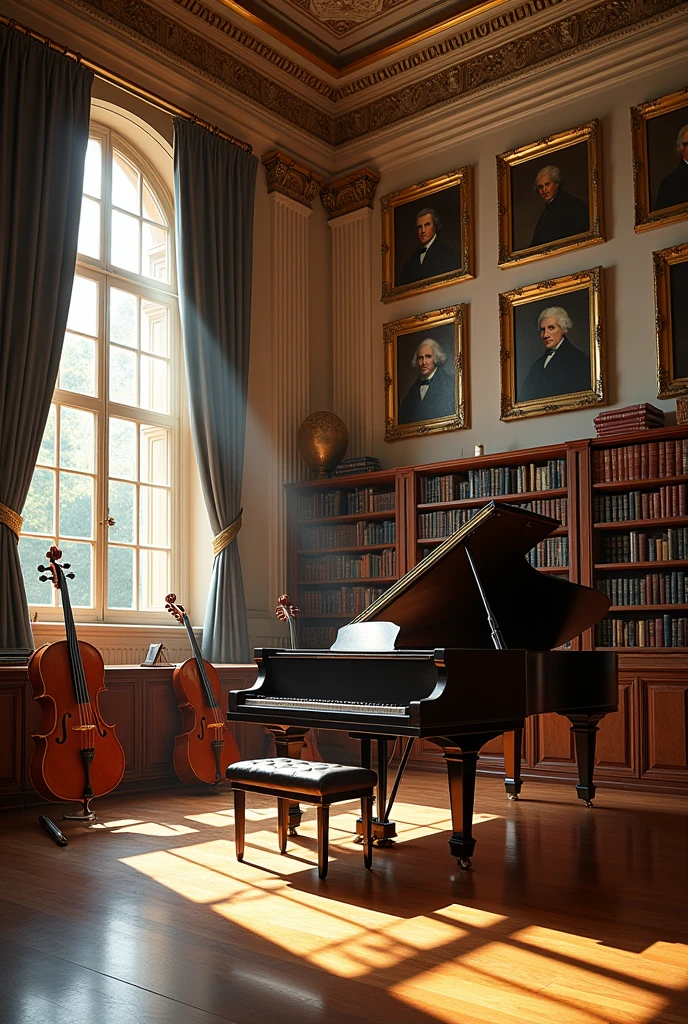 Create a luxury music classroom, from an elite school, I just want the location, withouth People, with the instruments 