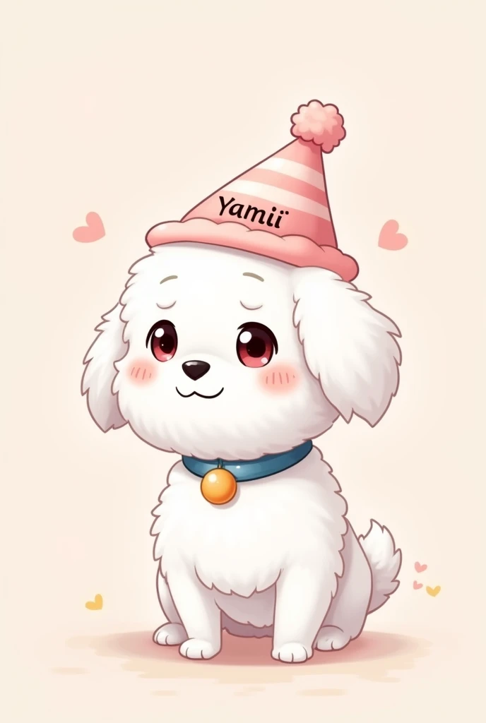 Anime White cute dog with collar and hat with Yamii name