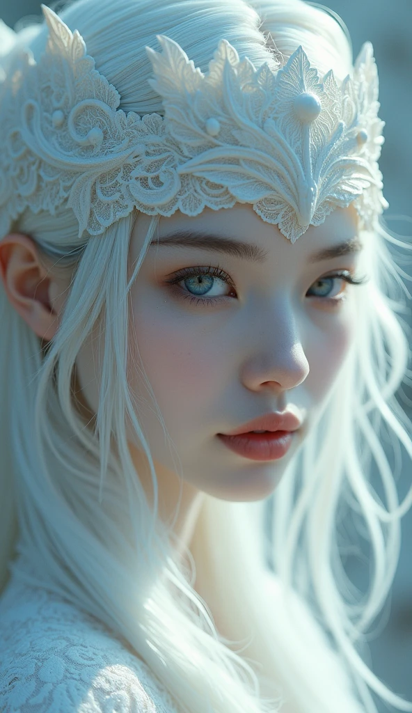 a close-up of a woman with white hair and a white mask, beautiful character painting, Guweiz, artwork in the style of guweiz, white haired deity, 由杨J, epic and exquisite character art, stunning character art, por Fan Qi, por Wuzhun Shifan, guweiz on pixiv artstation