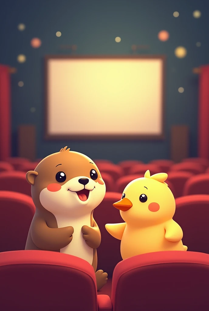 An otter and a chick in the cinema, drawn as simple emojis