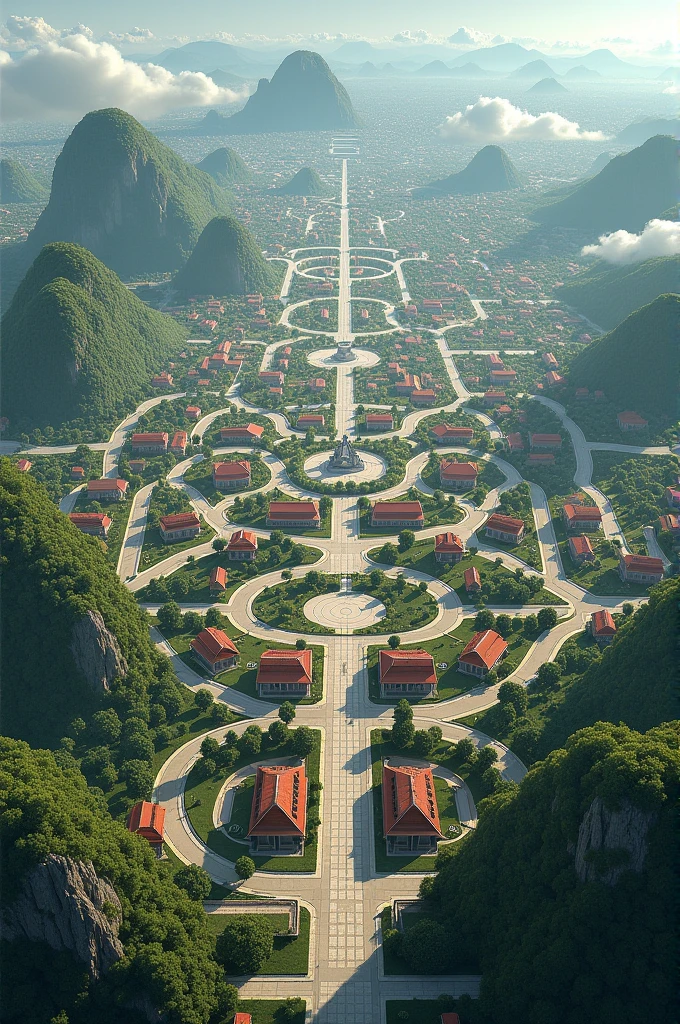 5 Plan of an aerial view of the city, where you can appreciate the organic layout of the streets and squares, forming a kind of network that radiates from a large center