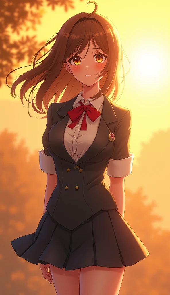 ((work of art)), (8k, Cao Cao_resolution), (distinct_imageio), (best qualityer), (sunshine light, face in the light), (face in the light:1.1), (meitantei conan (styled), detecive conan (styled), meitantei conan), standing alone, beautiful eyes and detailed face, ((1 girl, standing alone)), medium breasts, wide hip, (abdomen:0.8), ((schoolar uniform)), (hypdertailed), (blush, glad, glad smile, giggling),