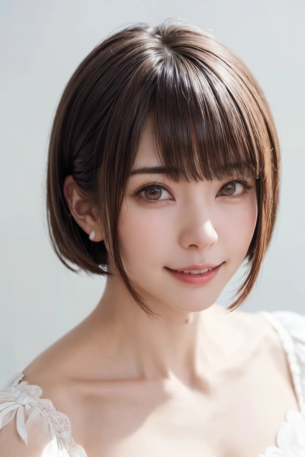 (software:1.8、masterpiece, Highest quality),1 person, alone, hyper Realistic, Realistic,Realistic, Looking at the audience, Light brown eyes:1.4,Brunette Short Bob Hair with highly detailed shiny hair, Brightly colored winter clothes, Lepangas:1.4), Outdoor, Mouth closed, Upper Body、big chest eye、eyelash、{Hugeな|big chest|Hugeなな|Mega} whole :2, chestの谷間:2、(((big chest eye、Short Bob Hair、Highlights from Students、Looking at the audience、She is very beautiful and cute、Show me your ears、Long neck、smile、Close your mouth and smile、Bangs and beautiful teeth)))、Ideal body type、(Nothing is drawn、A very beautiful pure white background:1.6)、美しいLong neck:1.4、(({Huge|big|Hugeな|Mega} chest, chestの谷間:2、Upper Bodyは服を着ていない:1.6))、(((Portraiture:2)))、Perfect Anatomy