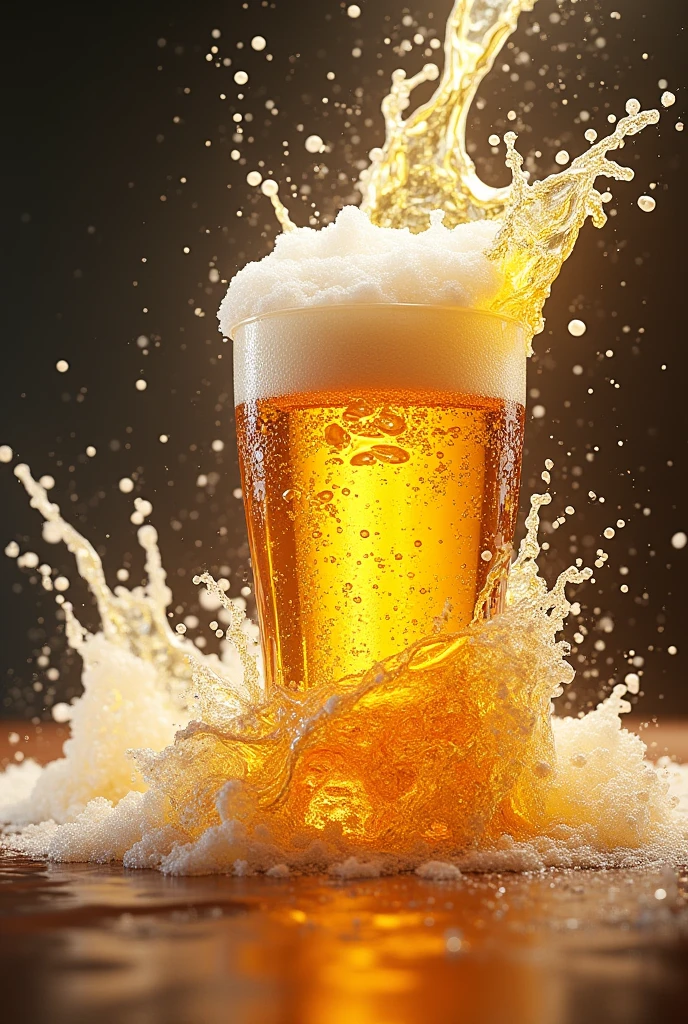 beer splash coming from below, liquid beer, splash
