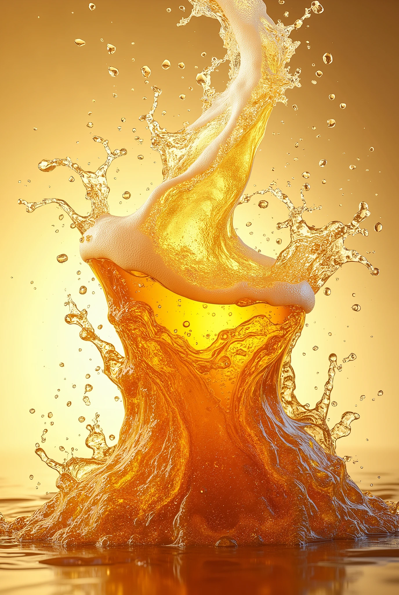beer splash coming from below, liquid beer, splash