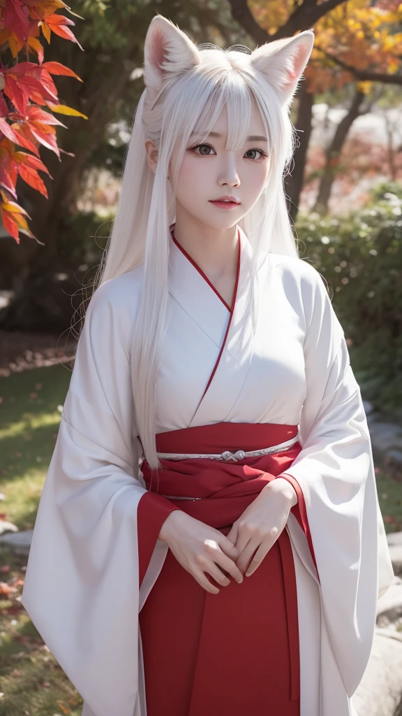 White Demon Fox、Nine-tailed Fox、Japanese women、kimono、Fair skin、Red lines on face、8K、I have long hair