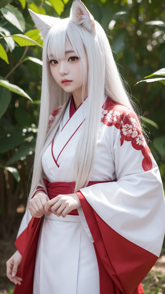 White Demon Fox、Nine-tailed Fox、Japanese women、kimono、Fair skin、Red lines on face、8K、I have long hair