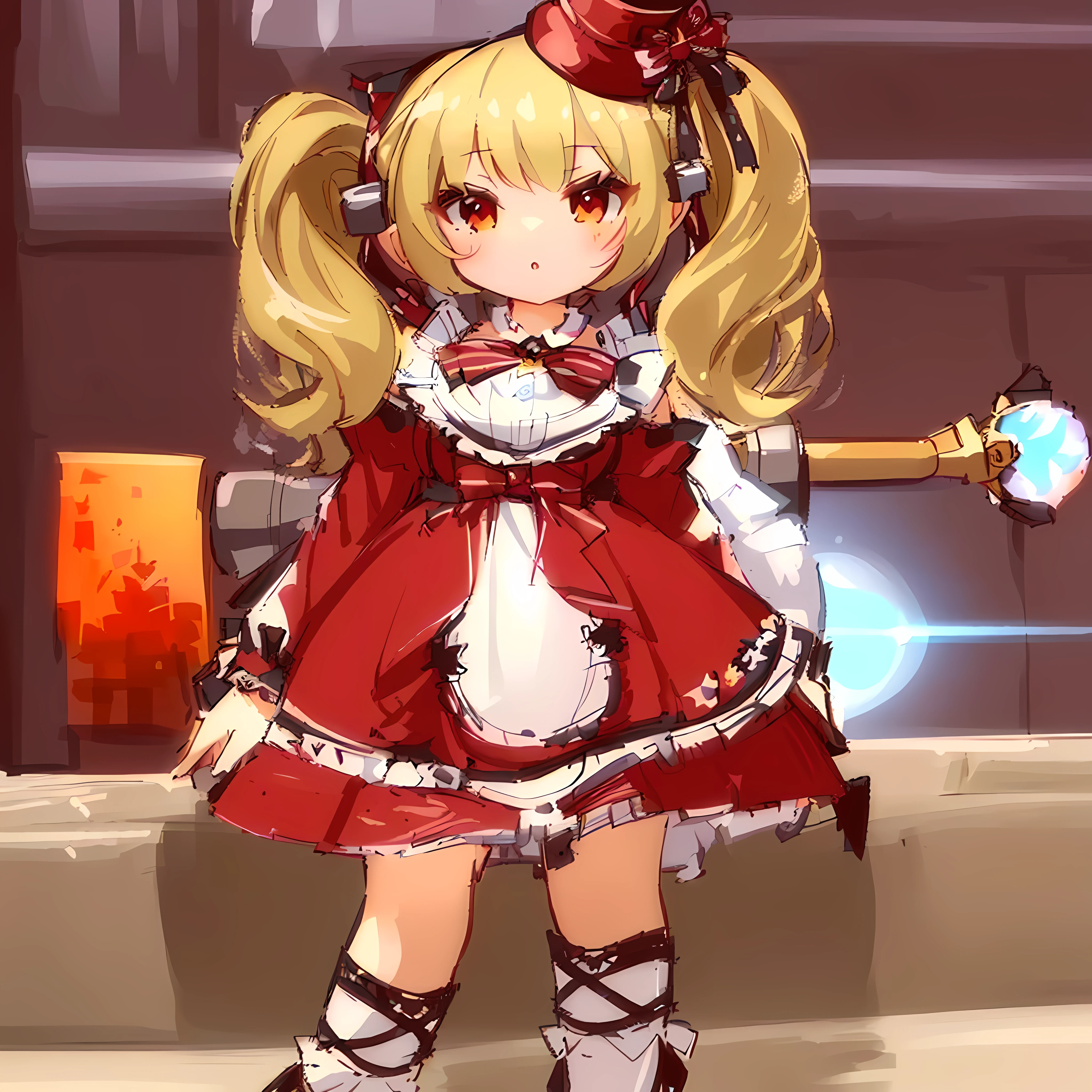 masterpiece, 4k, finely detailed, detailed eyes, detailed face, a close up of a person in a dress and a hat, , girl, in dress, maid outfit, , ingame image, anime girl in a maid costume, lalafell, anime cat girl in a maid costume, shalltear bloodfallen, splash art anime , maple story gun girl
