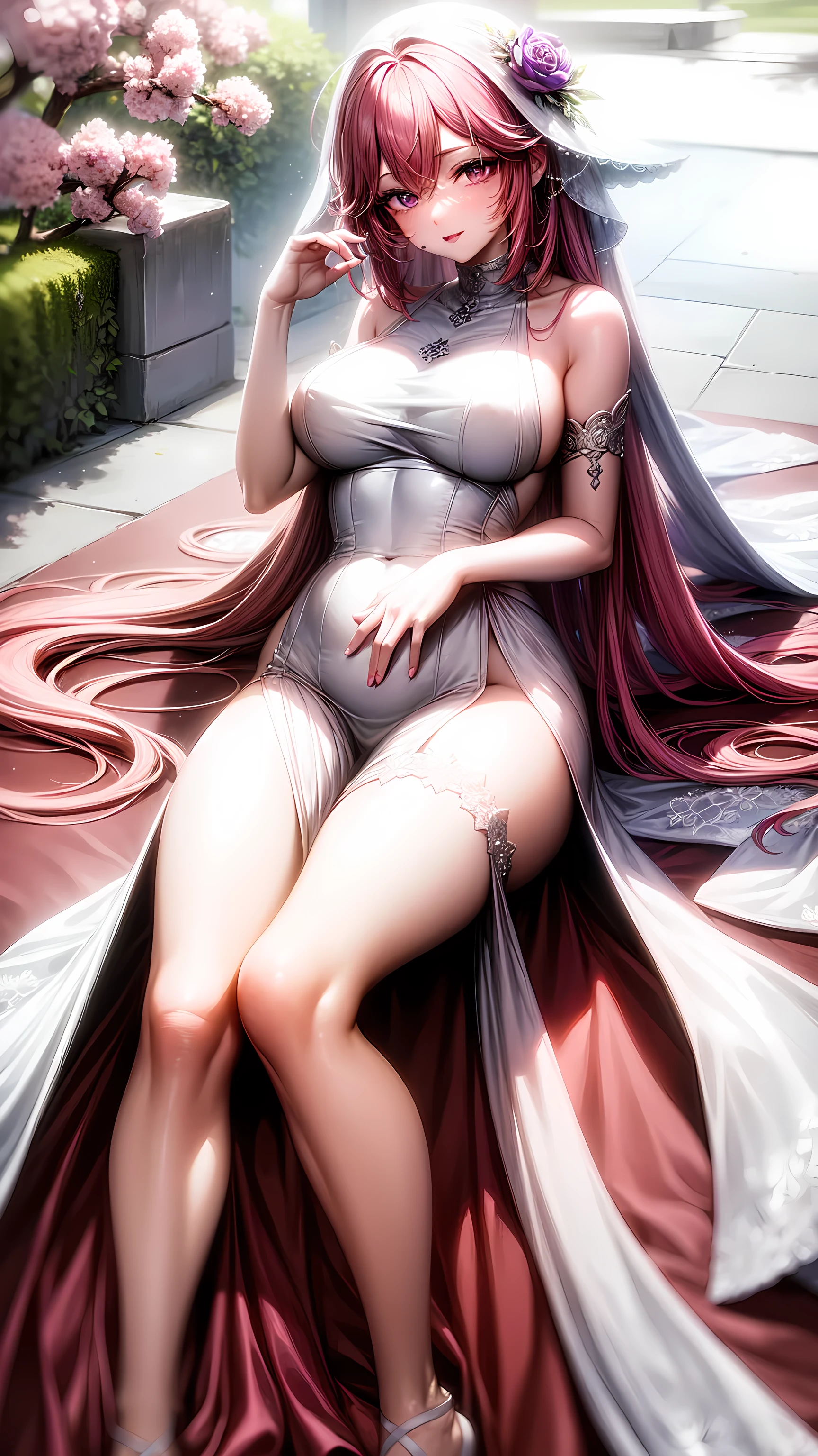 purple eyes,Wedding dress,long skirt,pink hair