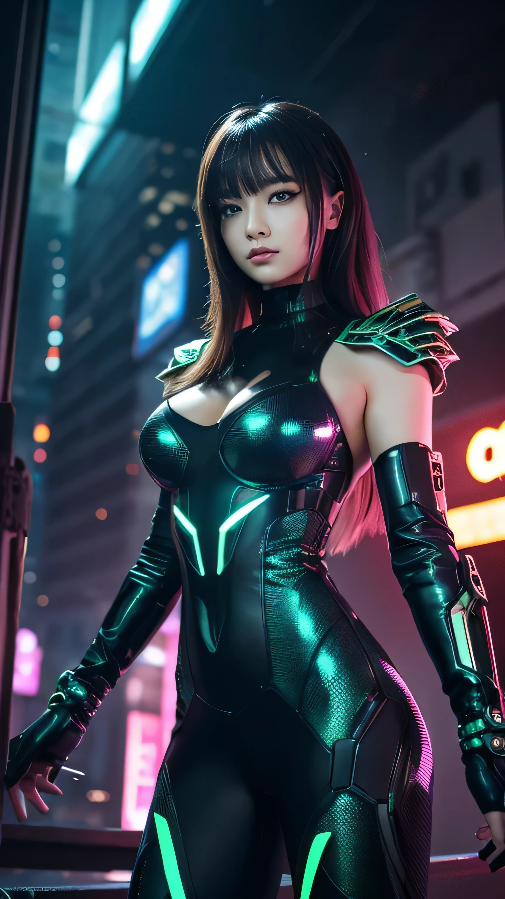 **Prompt:** Create an ultra-realistic 8K resolution image of a Basilisk reimagined as an ultimate mechanized girl while retaining the iconic features of the legendary serpent. The girl has sleek, metallic armor plating resembling Basilisk scales, with an iridescent, dark green sheen that reflects light in a mesmerizing pattern. Her eyes are glowing amber with robotic slit pupils that convey both intelligence and danger. Her hair is composed of fine, segmented metal strands, cascading down her back like serpentine coils. Her limbs are slender yet powerful, with mechanical joints and sharp, claw-like fingers that hint at her deadly capabilities. She wears a futuristic bodysuit integrated with advanced cybernetic components, featuring intricate patterns inspired by serpent scales, with glowing circuits running across her body. The background is a high-tech, dystopian cityscape at night, with towering skyscrapers and neon lights, enhancing her enigmatic and formidable presence. The image captures the fusion of the Basilisk's lethal charm with the cutting-edge aesthetics of an ultimate mechanized girl.