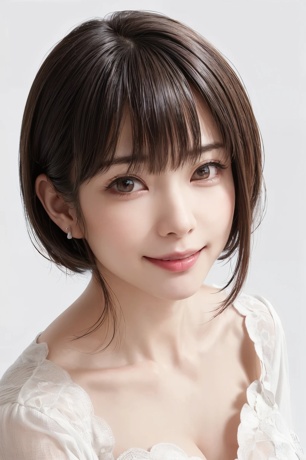 (software:1.8、masterpiece, Highest quality),1 person, alone, hyper Realistic, Realistic,Realistic, Looking at the audience, Light brown eyes:1.4,Brunette Short Bob Hair with highly detailed shiny hair, Brightly colored winter clothes, Lepangas:1.4), Outdoor, Mouth closed, Upper Body、big chest eye、eyelash、{Hugeな|big chest|Hugeなな|Mega} whole :2, chestの谷間:2、(((big chest eye、Short Bob Hair、Highlights from Students、Looking at the audience、She is very beautiful and cute、Show me your ears、Long neck、smile、Close your mouth and smile、Bangs and beautiful teeth)))、Ideal body type、(Nothing is drawn、A very beautiful pure white background:1.6)、美しいLong neck:1.4、(({Huge|big|Hugeな|Mega} chest, chestの谷間:2、Upper Bodyは服を着ていない:1.6))、(((Portraiture:2)))、Perfect Anatomy