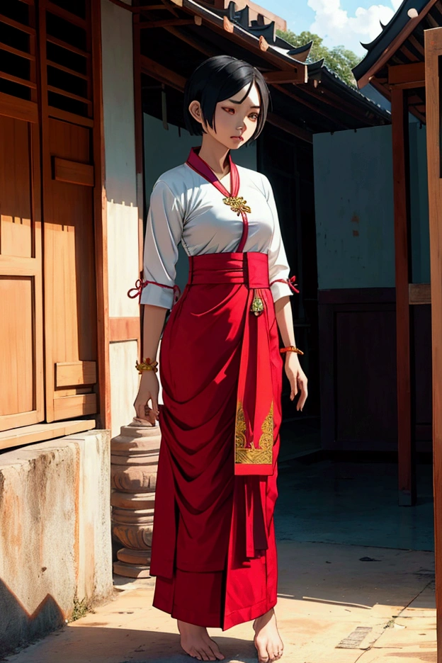 woman,Wear Thai clothes,short hair, No feet ,Not,stand,Thai woman